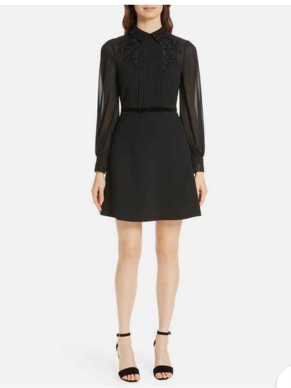 Ted Baker Amaali Dress Women Teds 1 Black Lace Applique Fit Flare Sheer